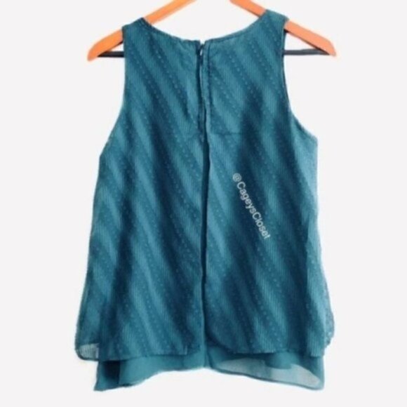 Nordstrom bobeau Tank Top S Split Back Overlay Layer Georgette Design Teal - Picture 6 of 9